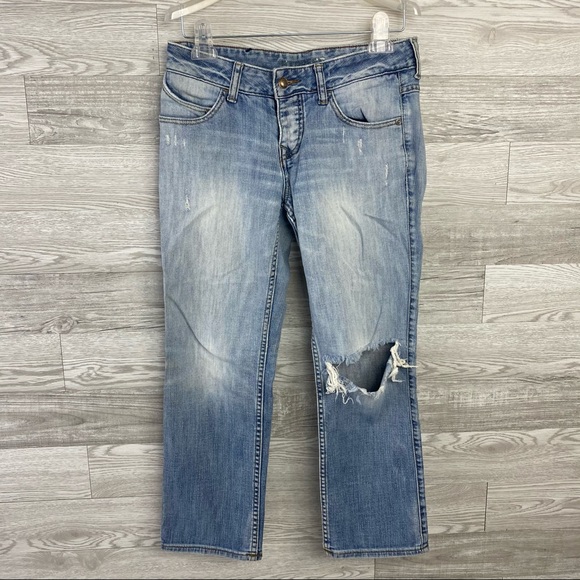 Express Light Wash Ripped Straight Leg Jeans - Picture 6 of 8